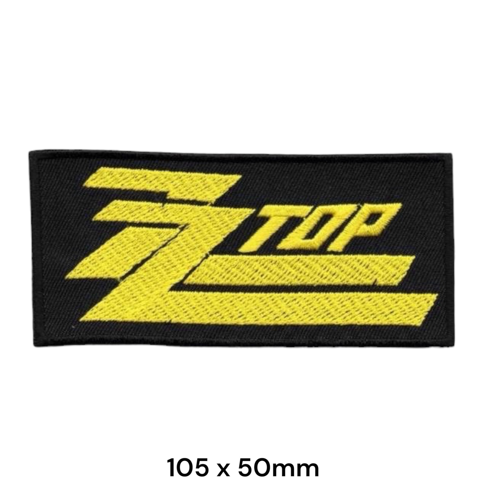 ZZ Top Logo Rectangular Embroidered Patch 105x50mm – Yellow & Black