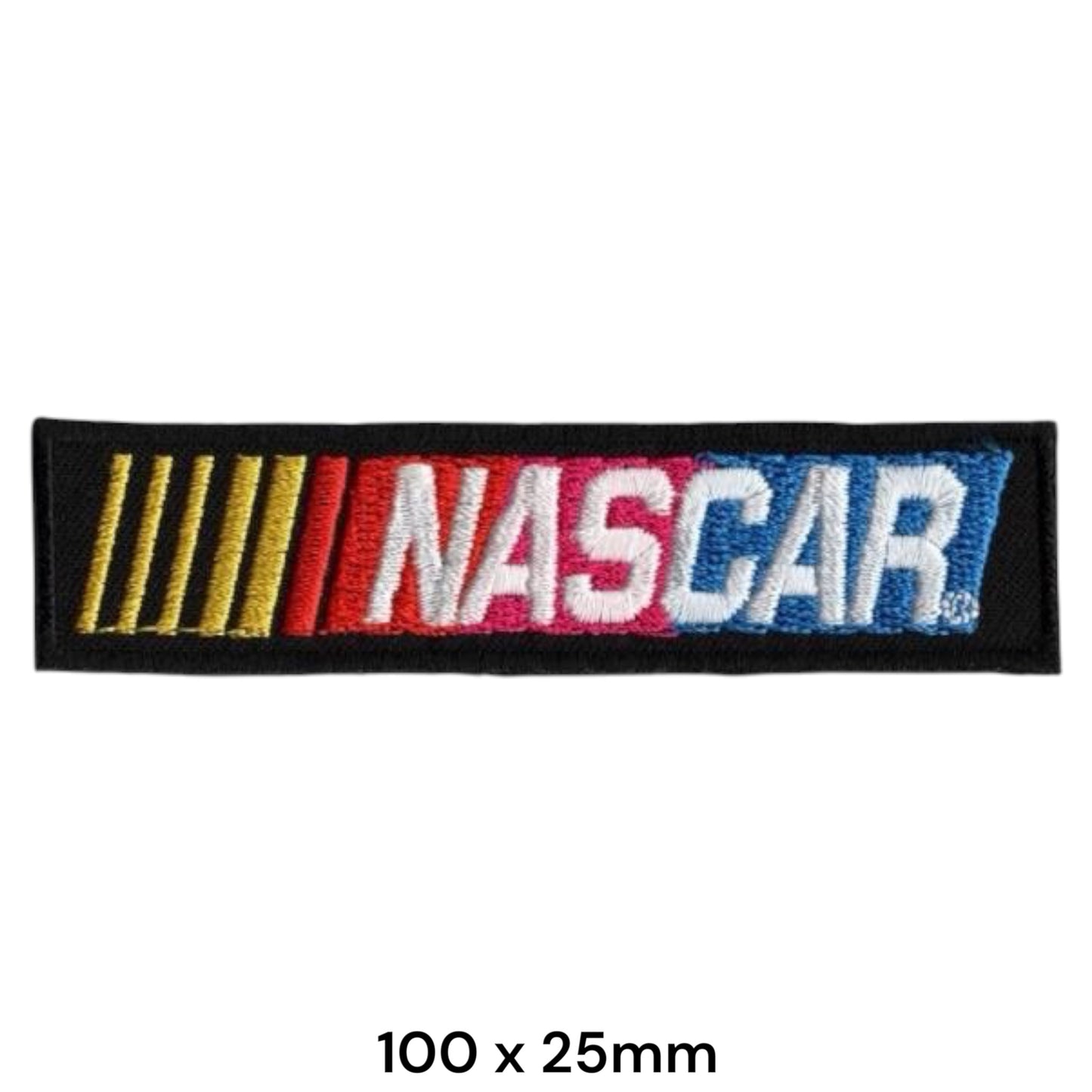 NASCAR Logo Rectangular Embroidered Patch 100x25mm – Yellow, Red, Blue & White/Black