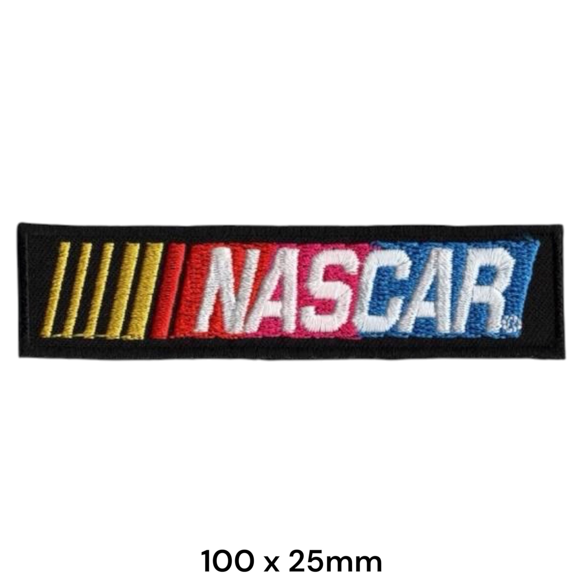 NASCAR Logo Rectangular Embroidered Patch 100x25mm – Yellow, Red, Blue & White/Black