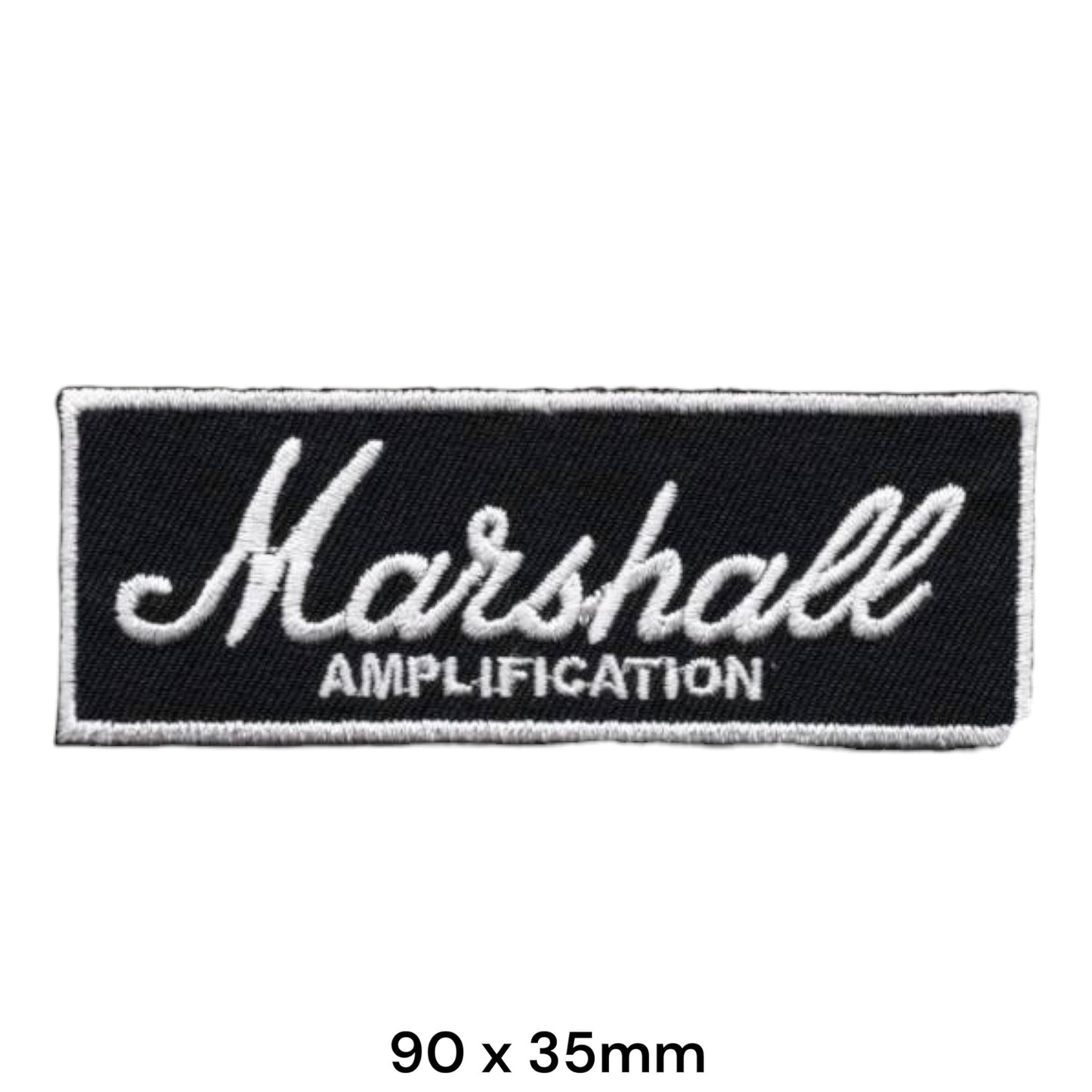 Marshall Amplification Logo Rectangular Embroidered Patch 90x35mm – White & Black