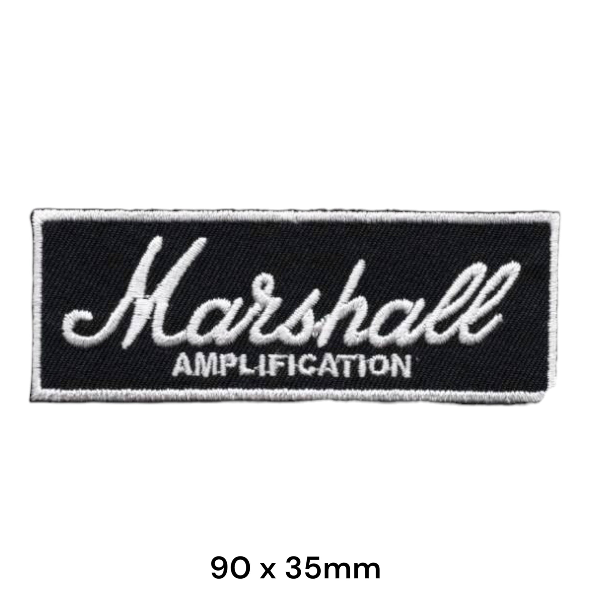 Marshall Amplification Logo Rectangular Embroidered Patch 90x35mm – White & Black