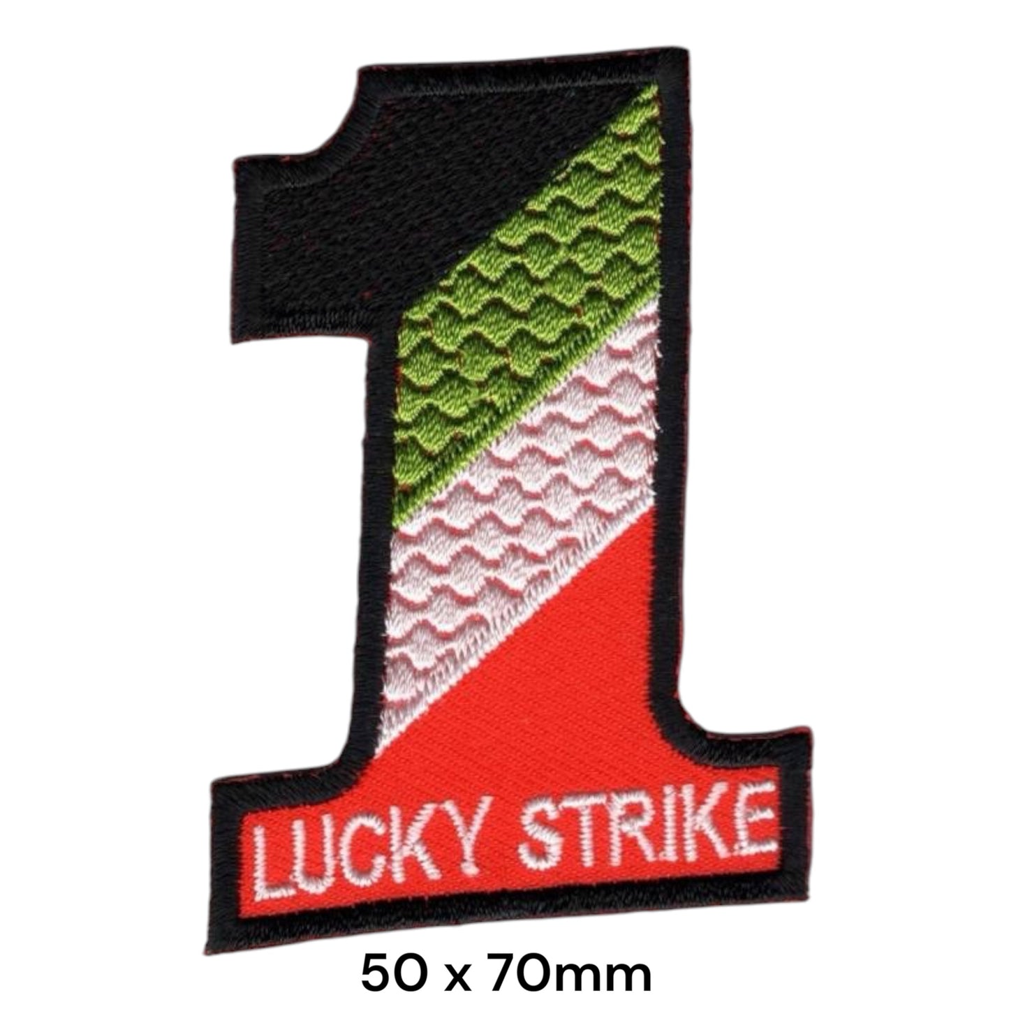 Lucky Strike No. 1 Racing Die-Cut Embroidered Patch 50x70mm – Black, Green, White & Red