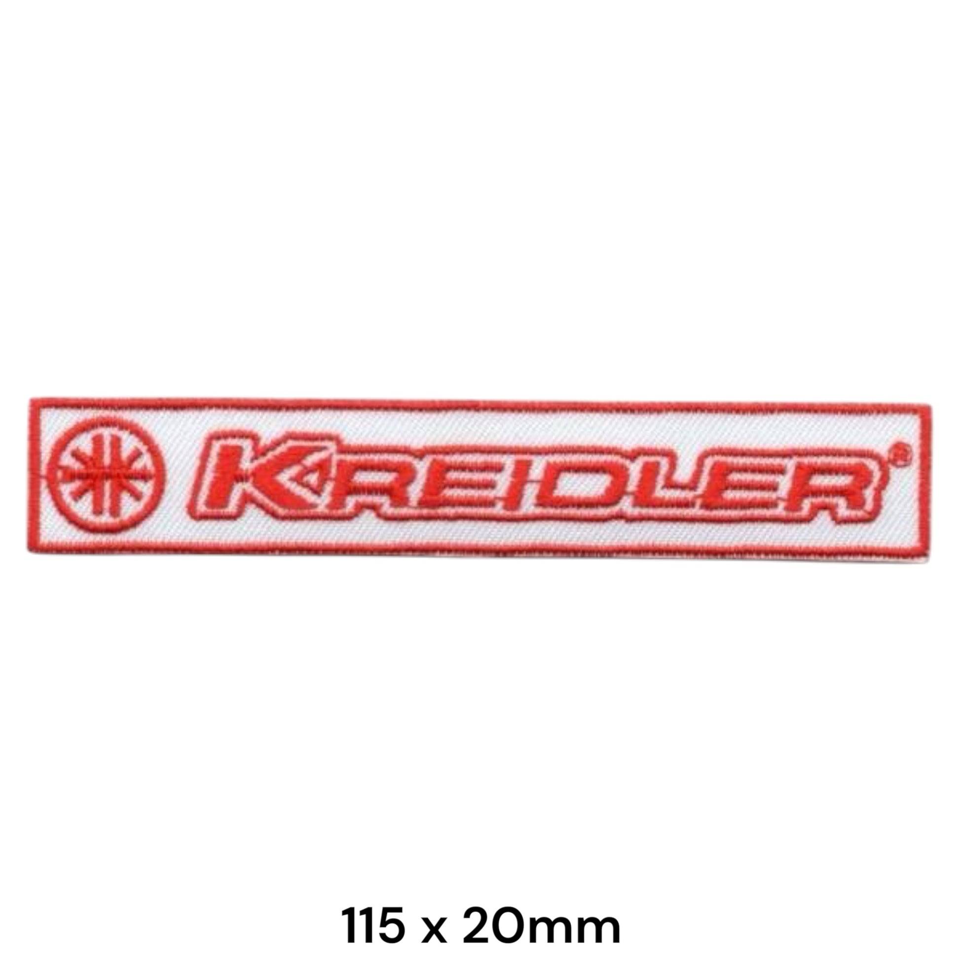 Kreidler Logo Rectangular Embroidered Patch 115x20mm – Red & White