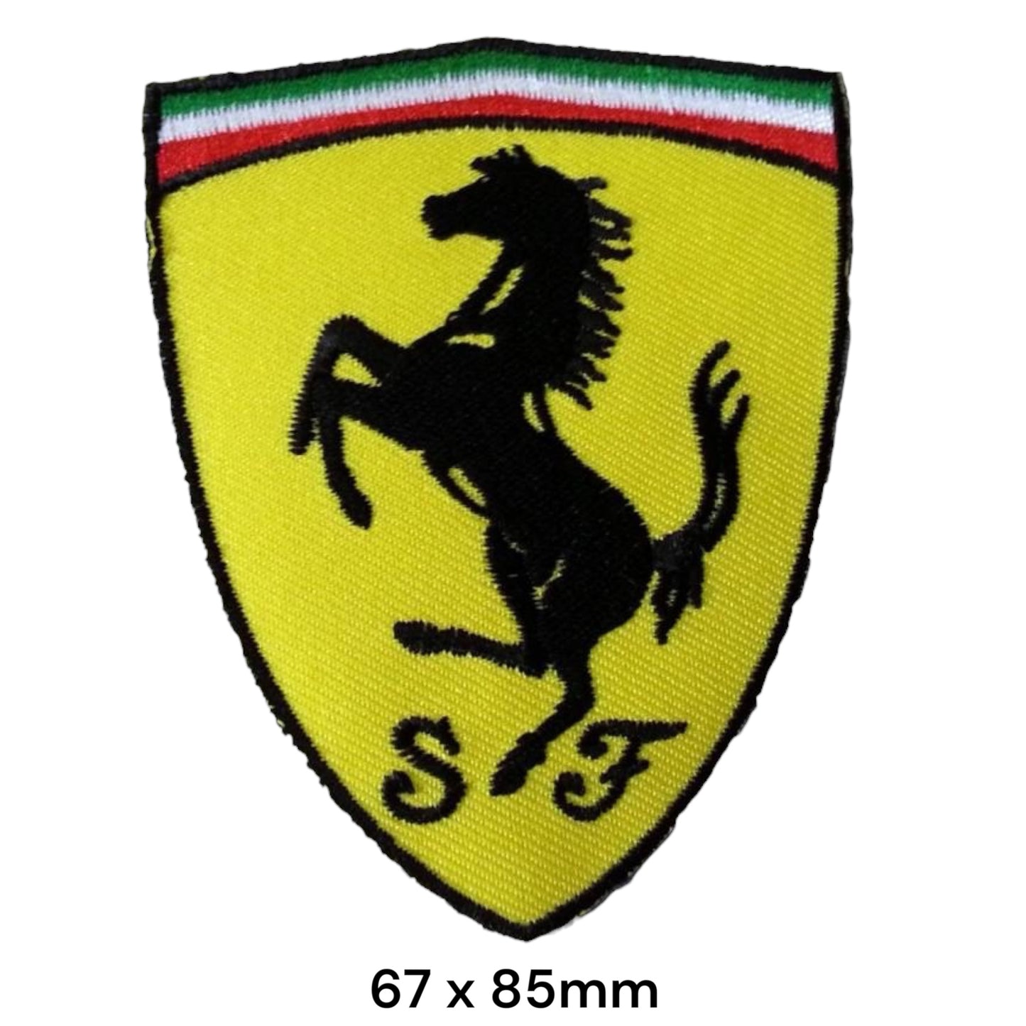 Ferrari Scuderia Prancing Horse Shield Embroidered Patch 67x85mm – Yellow, Black, Green, White & Red