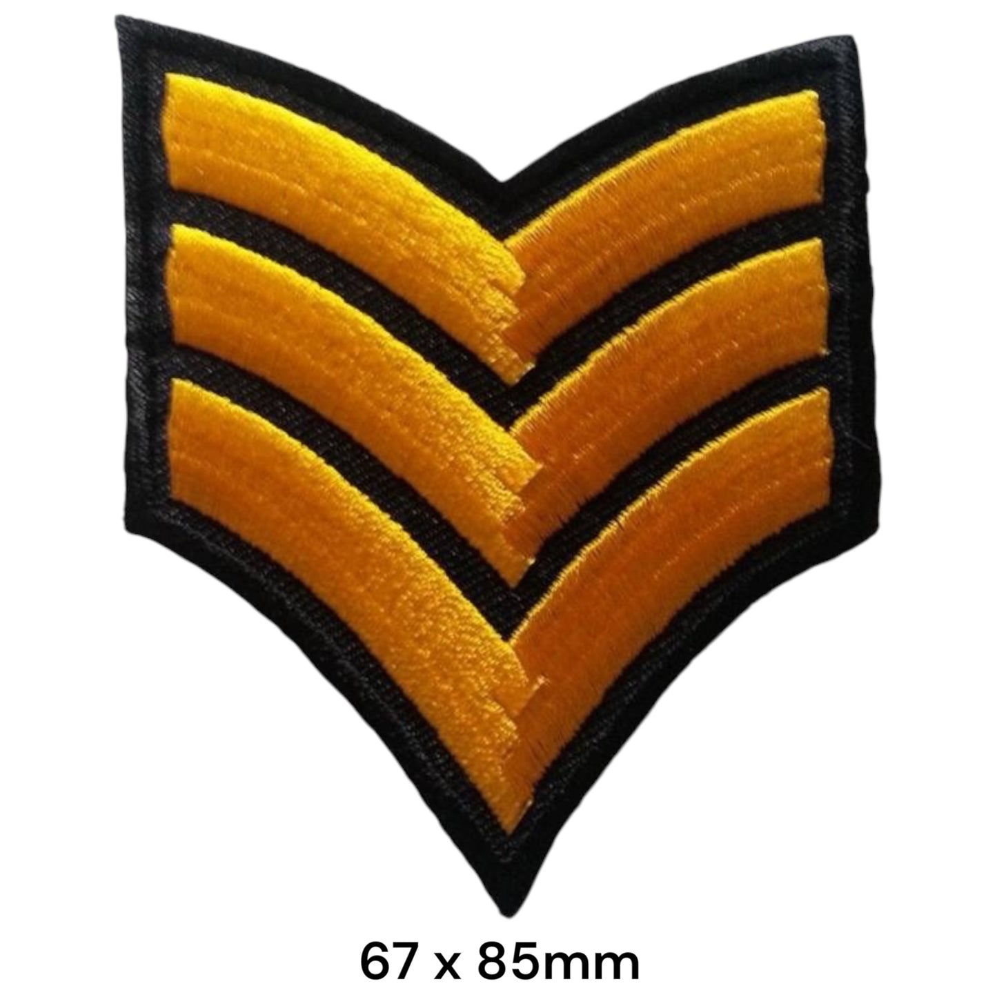 Sergeant Three Chevron Rank Insignia Die-Cut Embroidered Patch 67x85mm – Gold/Yellow & Black