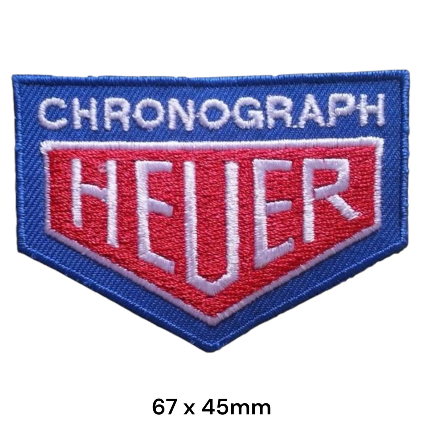 Heuer Chronograph Shield Embroidered Patch 67x45mm – Blue, Red & White