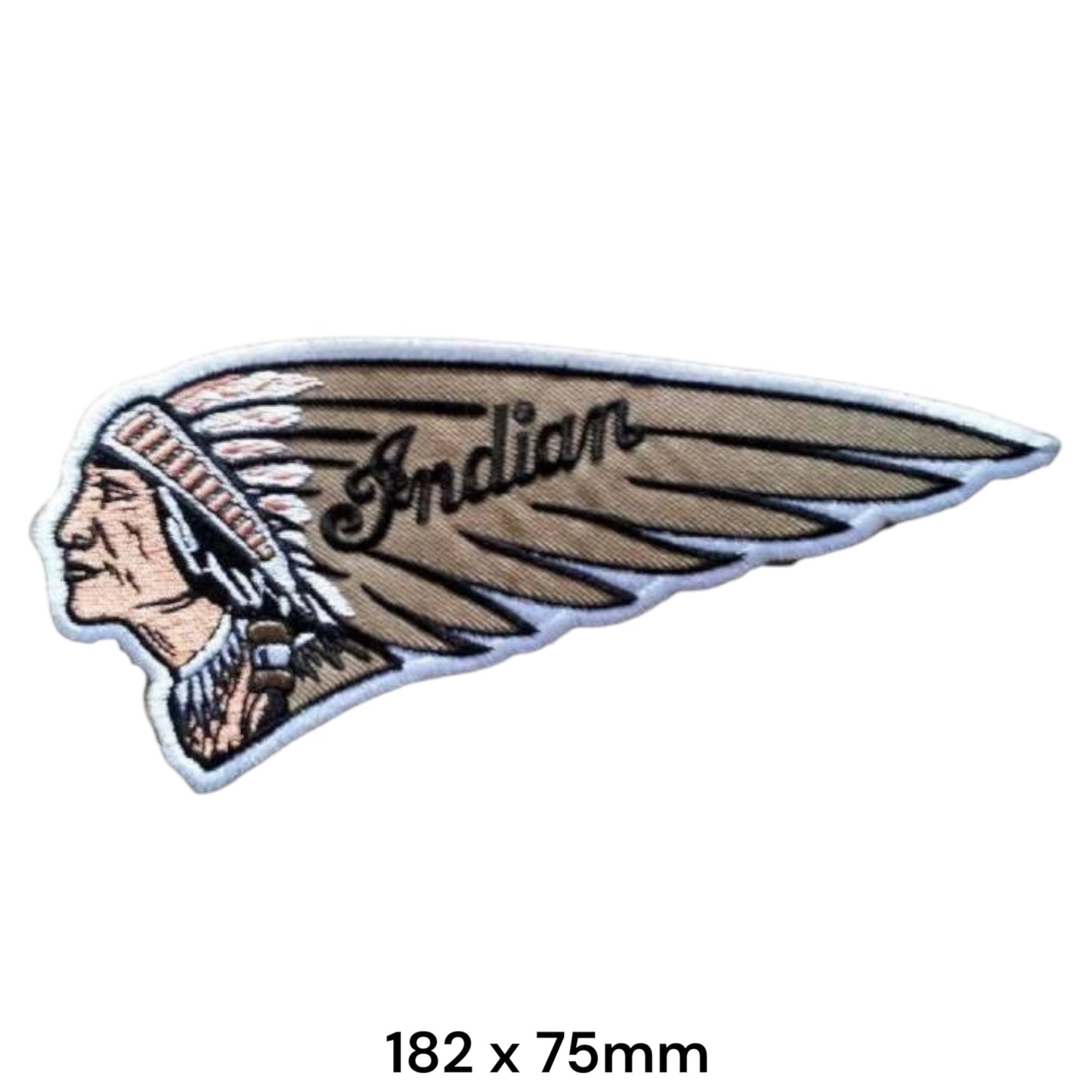 Indian Motorcycle Chief Headdress Die-Cut Embroidered Patch 182x75mm – Beige/Brown, Black & White