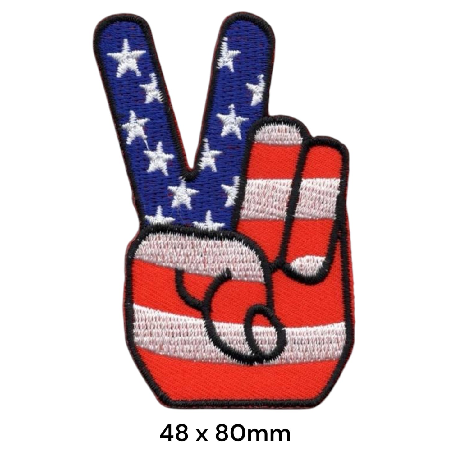 USA Peace Sign Hand Victory V Die-Cut Embroidered Patch 48x80mm – Blue, Red & White
