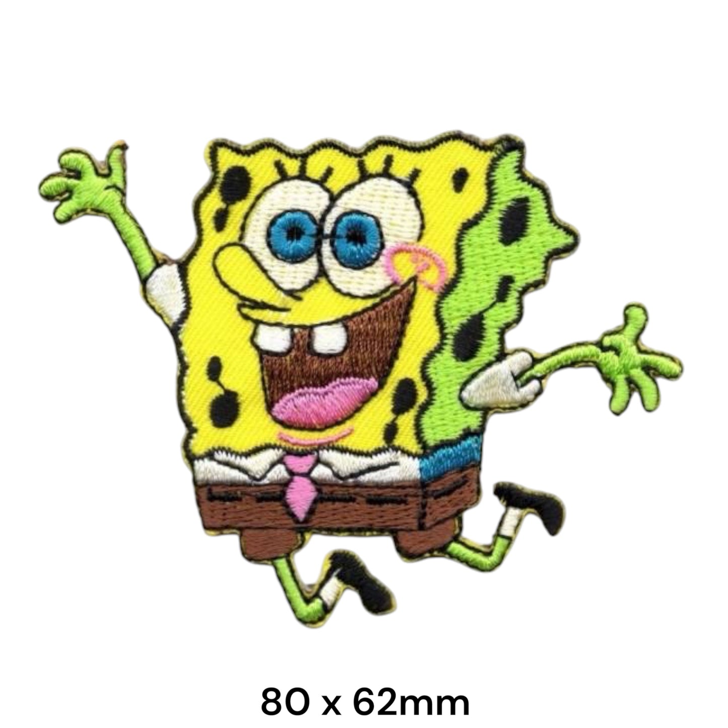 SpongeBob SquarePants Running Happy Die-Cut Embroidered Patch 80x62mm – Yellow, Green, Brown, Blue, Pink & White