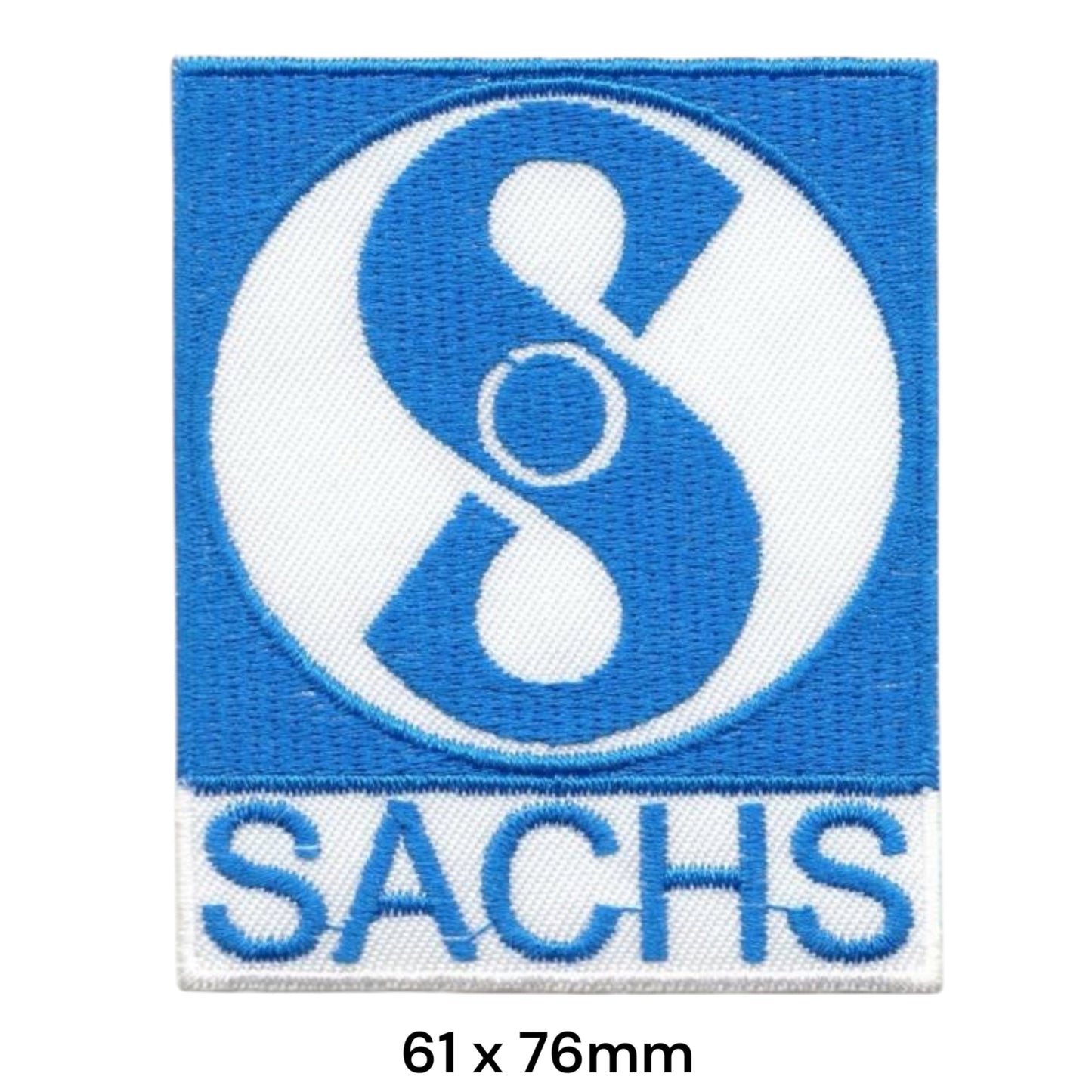 Sachs S8 Logo Square Embroidered Patch 61x76mm – Blue & White