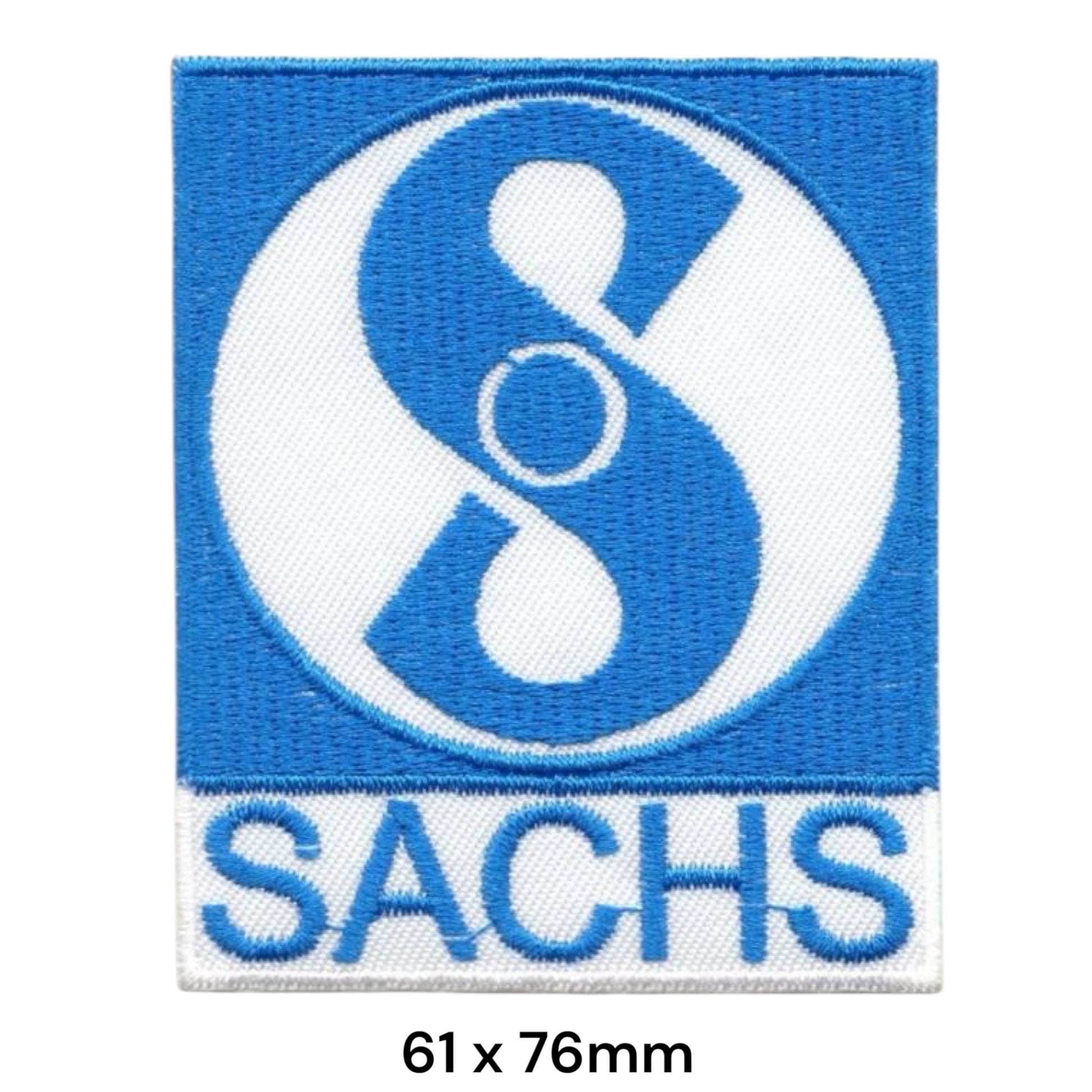 Sachs S8 Logo Square Embroidered Patch 61x76mm – Blue & White