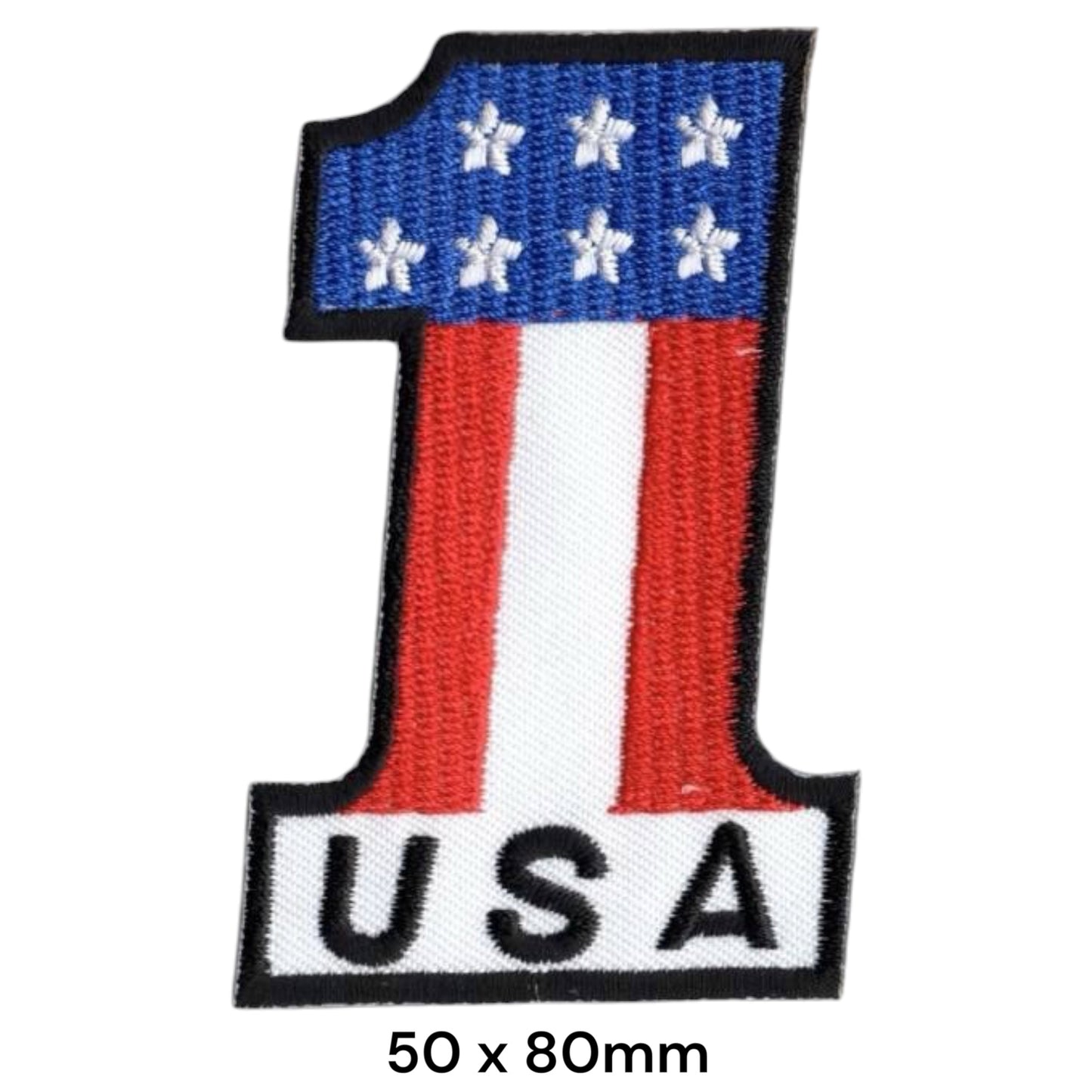 USA No. 1 American Flag Stars & Stripes Die-Cut Embroidered Patch 50x80mm – Blue, Red & White