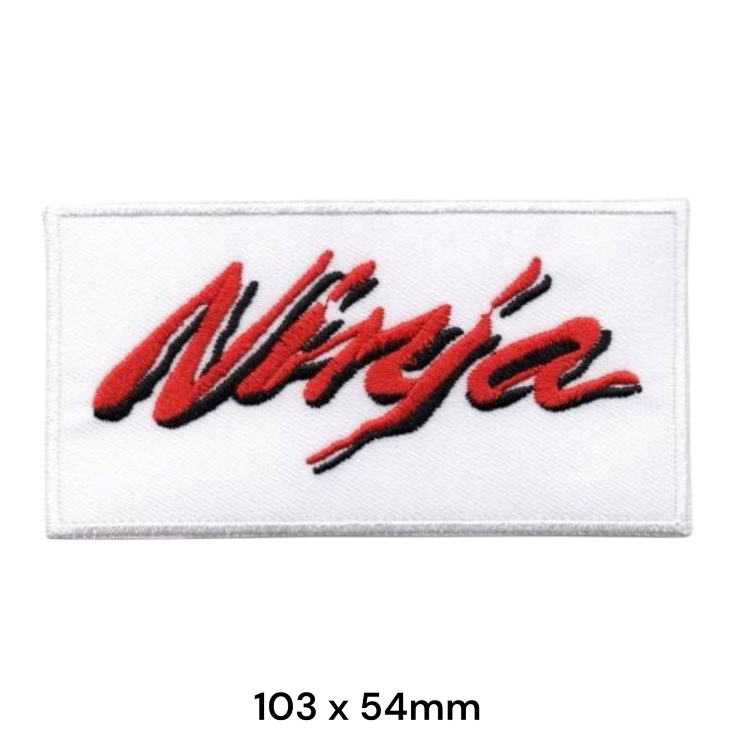 Kawasaki Ninja Script Logo Rectangular Embroidered Patch 103x54mm – Red & White