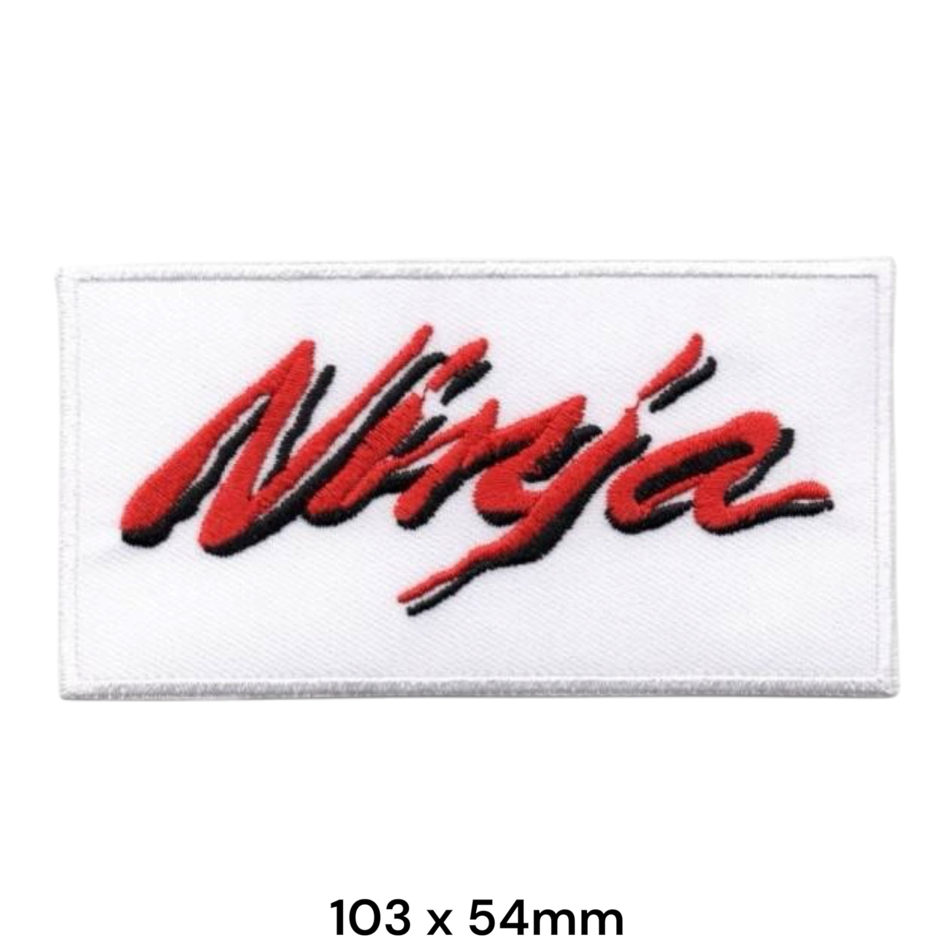 Kawasaki Ninja Script Logo Rectangular Embroidered Patch 103x54mm – Red & White
