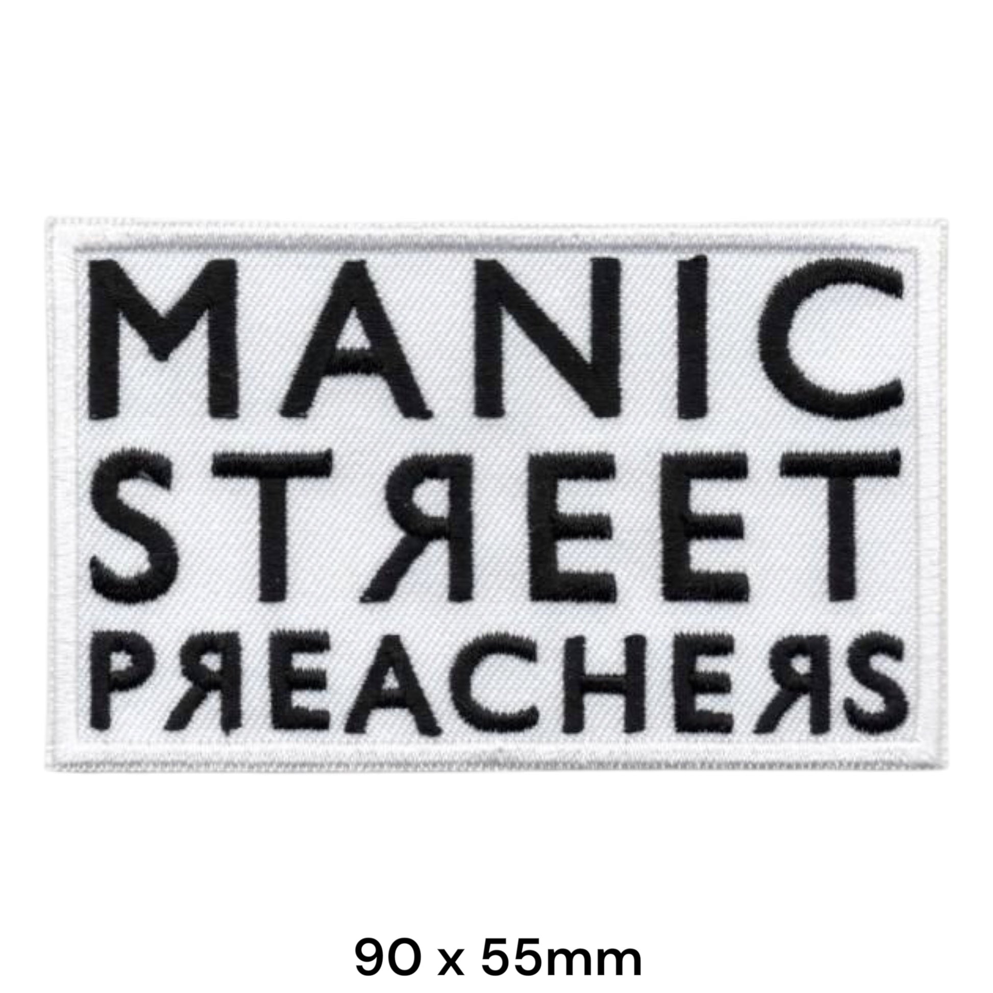 Manic Street Preachers Logo Rectangular Embroidered Patch 90x55mm – Black & White