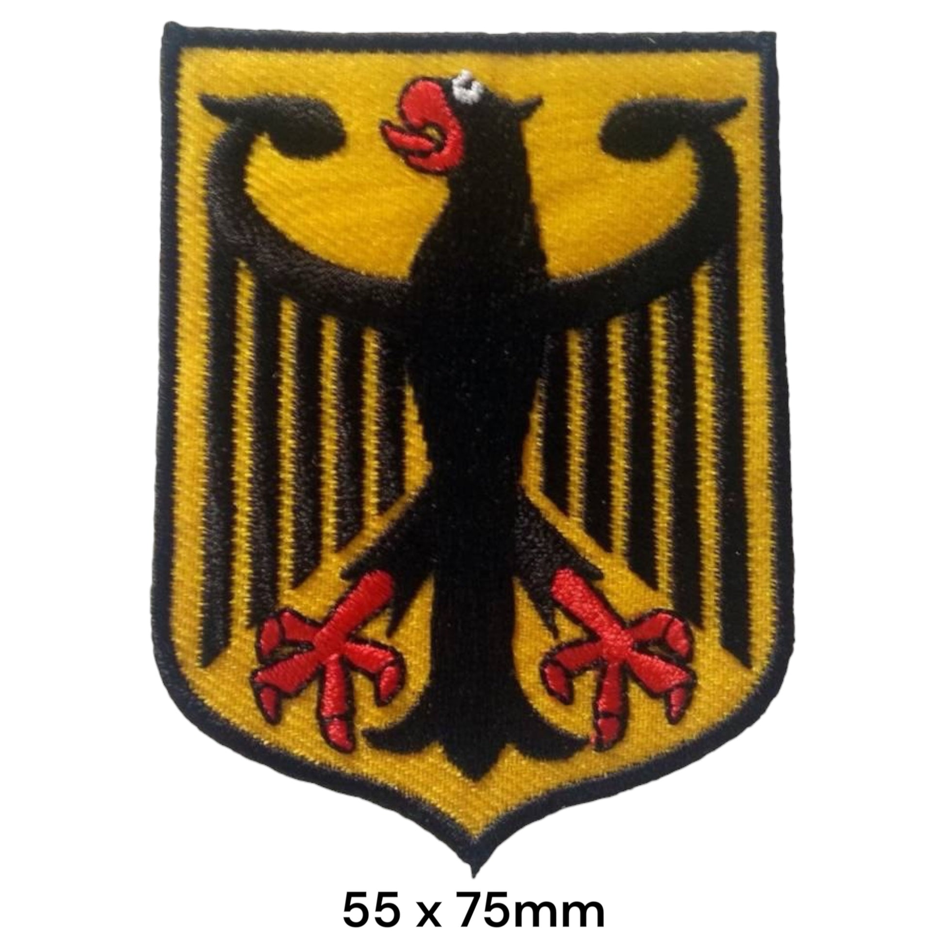 German Bundesadler Coat of Arms Shield Embroidered Patch 55x75mm – Black, Gold/Yellow & Red