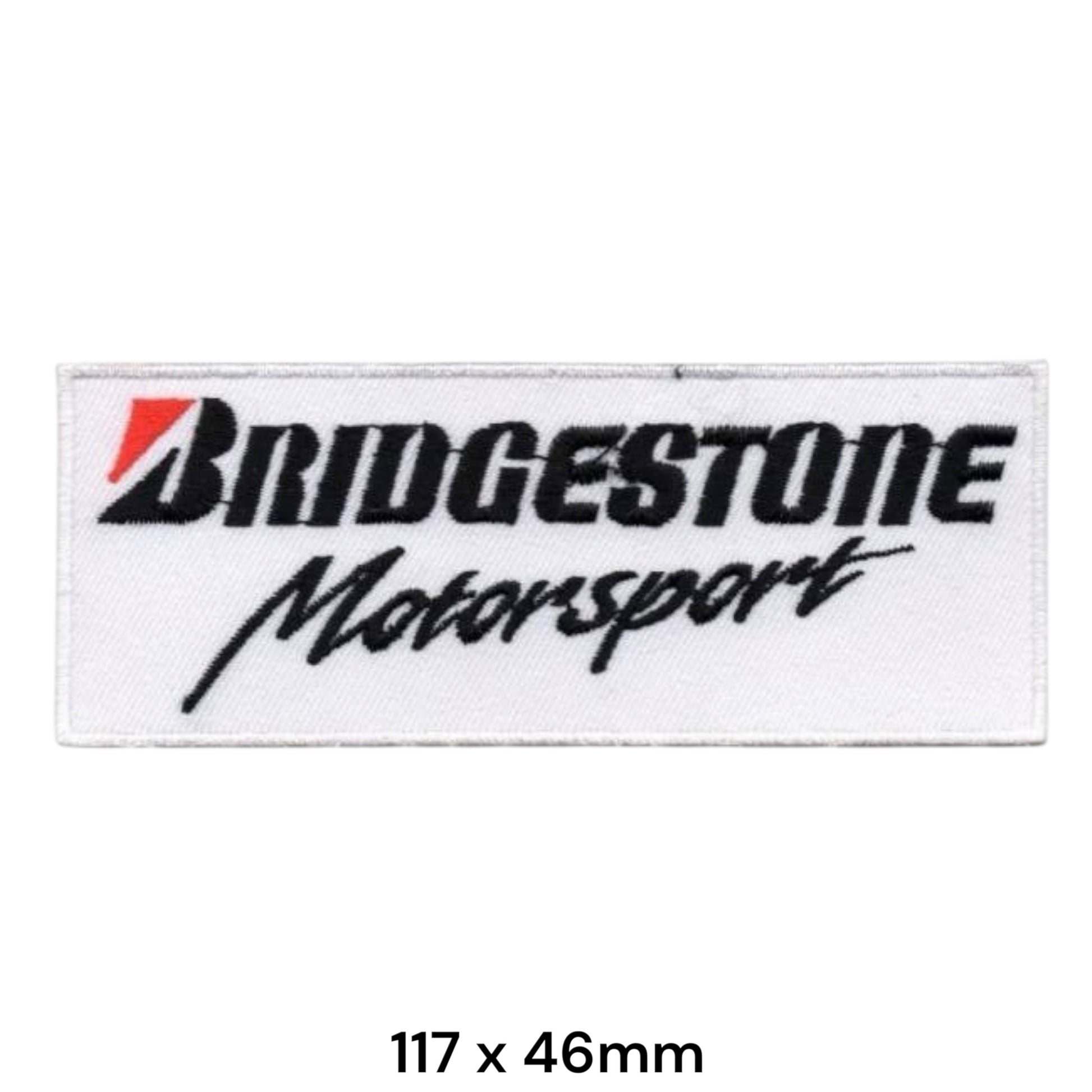 Bridgestone Motorsport Logo Rectangular Embroidered Patch 117x46mm – Black, Red & White