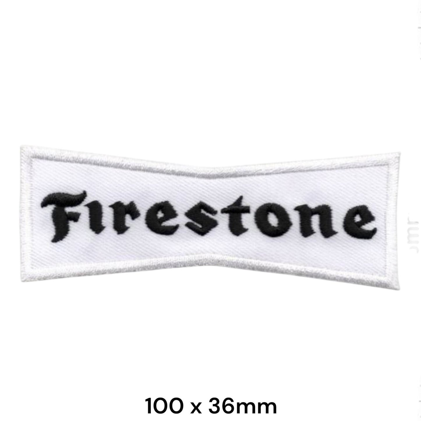 Firestone Tyre Logo Bow-Tie Shape Embroidered Patch 100x36mm – Black & White