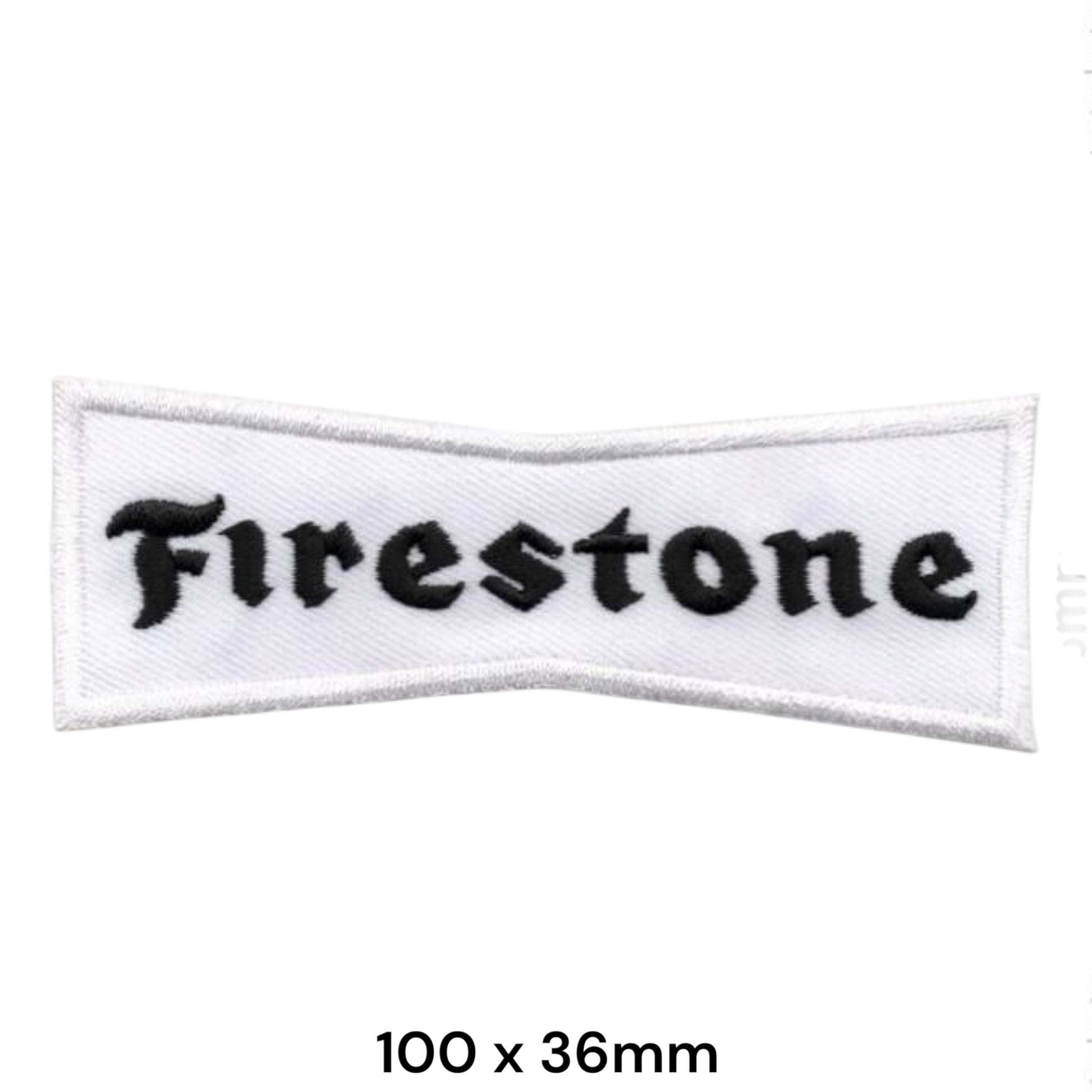 Firestone Tyre Logo Bow-Tie Shape Embroidered Patch 100x36mm – Black & White