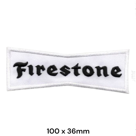 Firestone Tyre Logo Bow-Tie Shape Embroidered Patch 100x36mm – Black & White