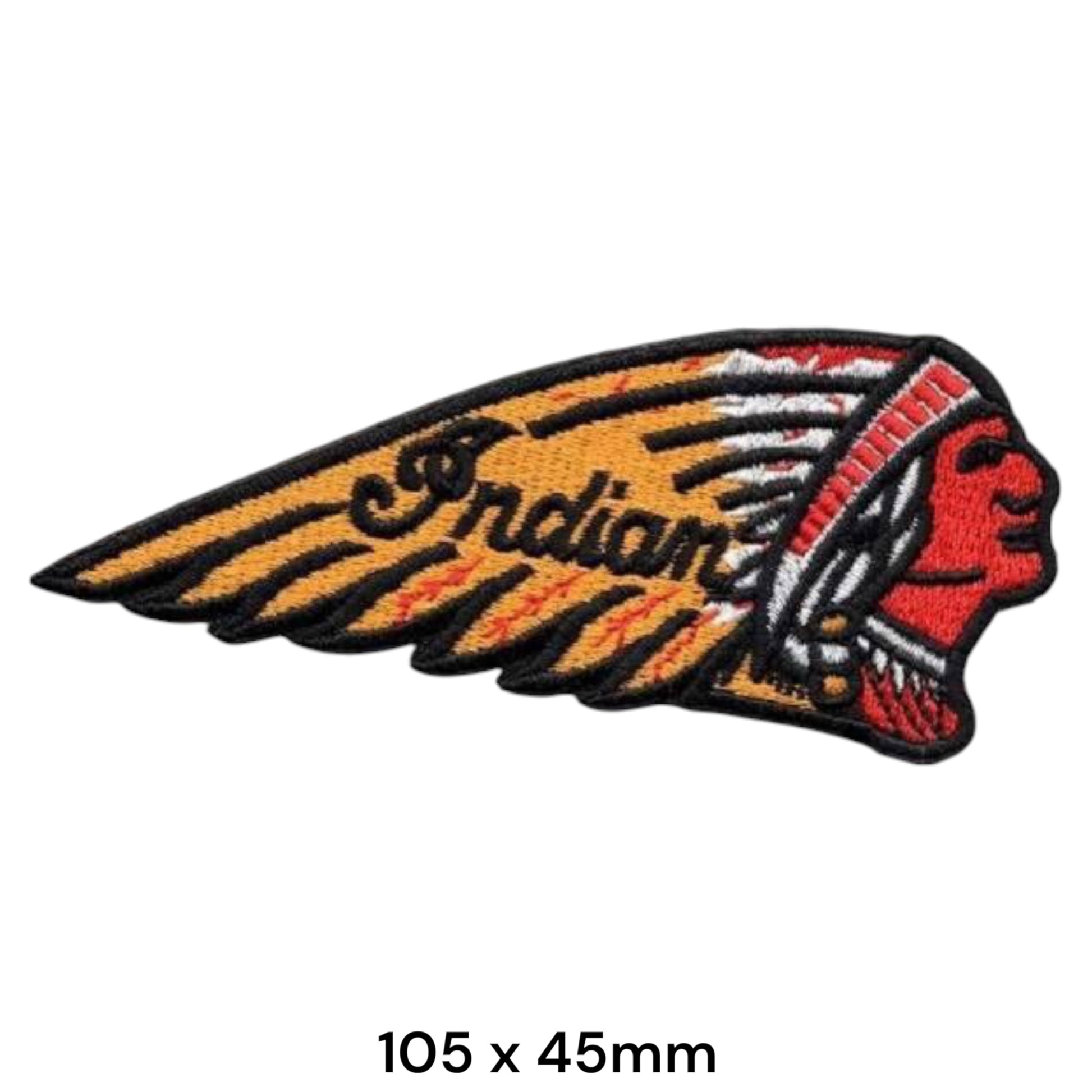 Indian Motorcycle Chief Headdress Wing Die-Cut Embroidered Patch 105x45mm – Orange/Gold, Red, White & Black