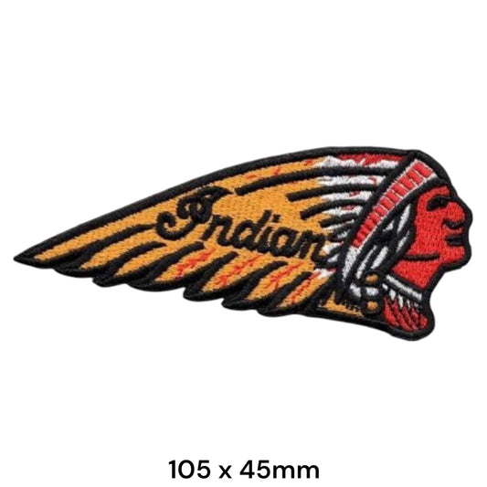 Indian Motorcycle Chief Headdress Wing Die-Cut Embroidered Patch 105x45mm – Orange/Gold, Red, White & Black