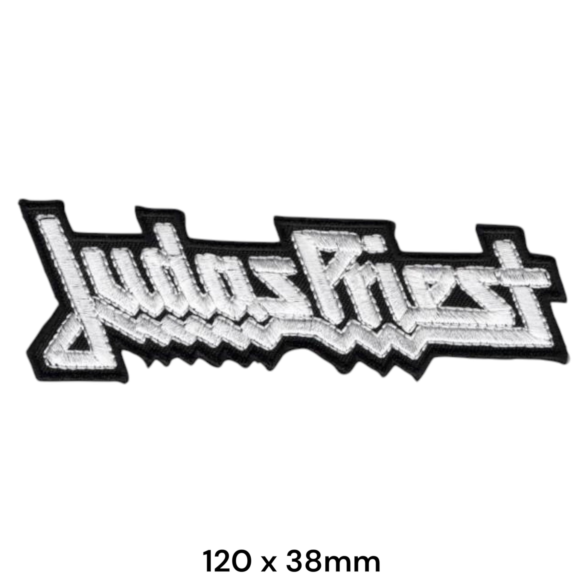 Judas Priest Logo Die-Cut Embroidered Patch 120x38mm – White/Silver & Black