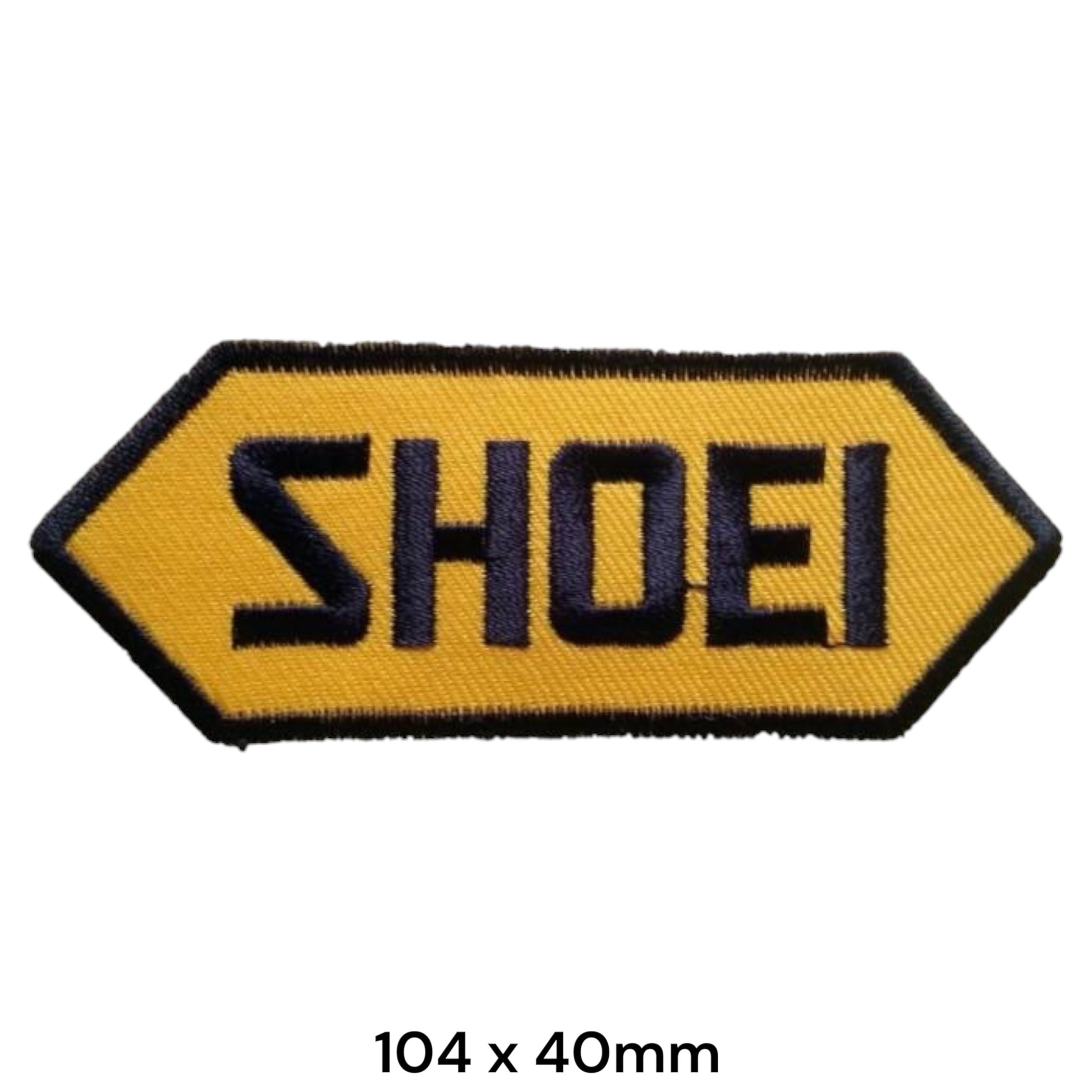 Shoei Helmet Logo Arrow-Shape Embroidered Patch 104x40mm – Yellow/Gold & Black