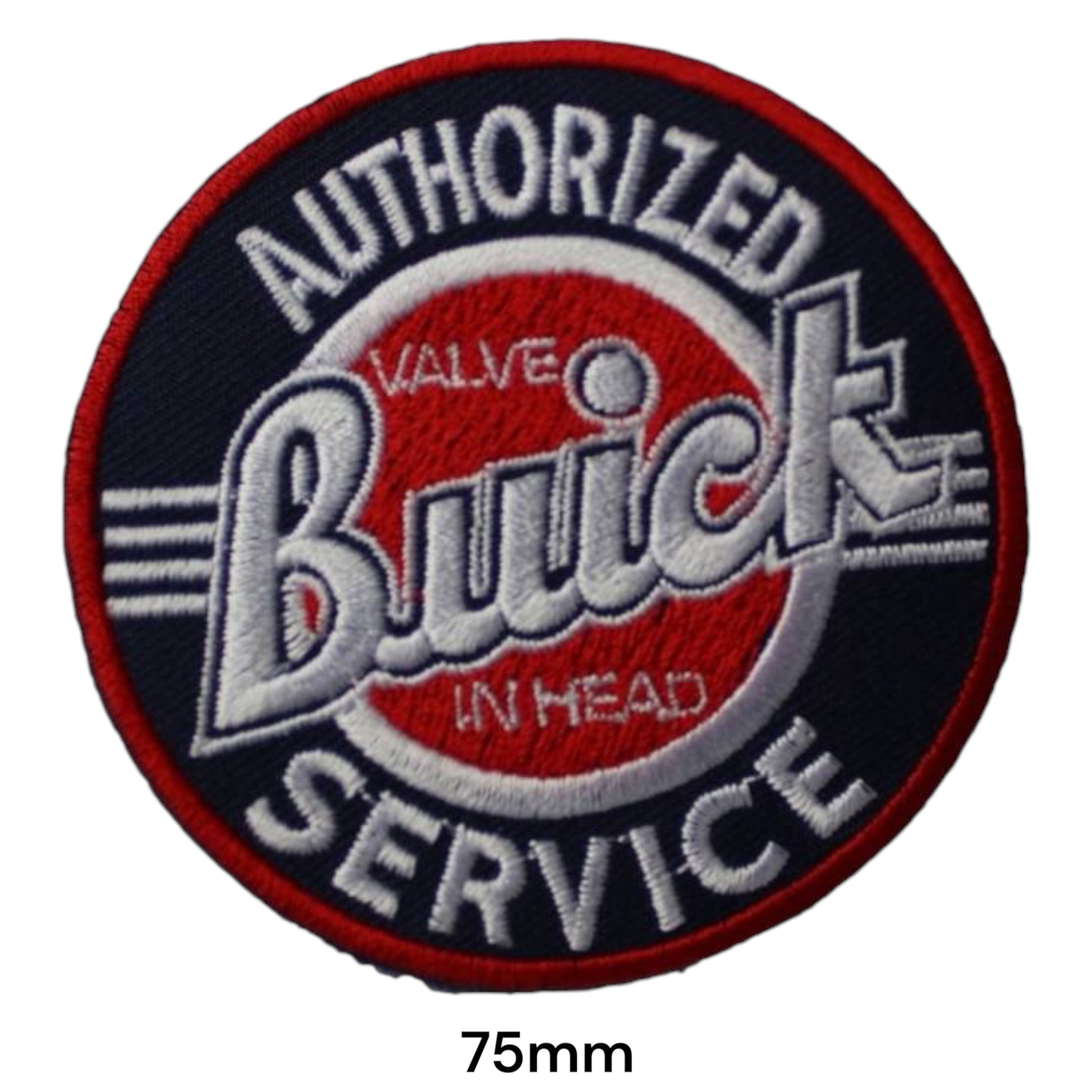 Buick Valve-in-Head Authorized Service Round Embroidered Patch 75mm – Red, White & Navy/Black
