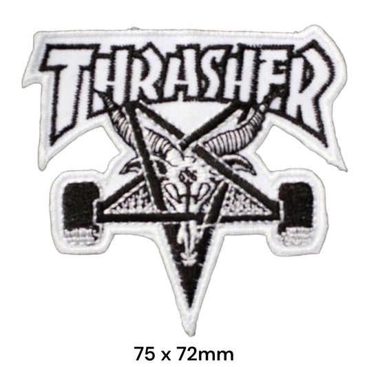 Thrasher Skate Goat Pentagram Die-Cut Embroidered Patch 75x72mm – White & Black