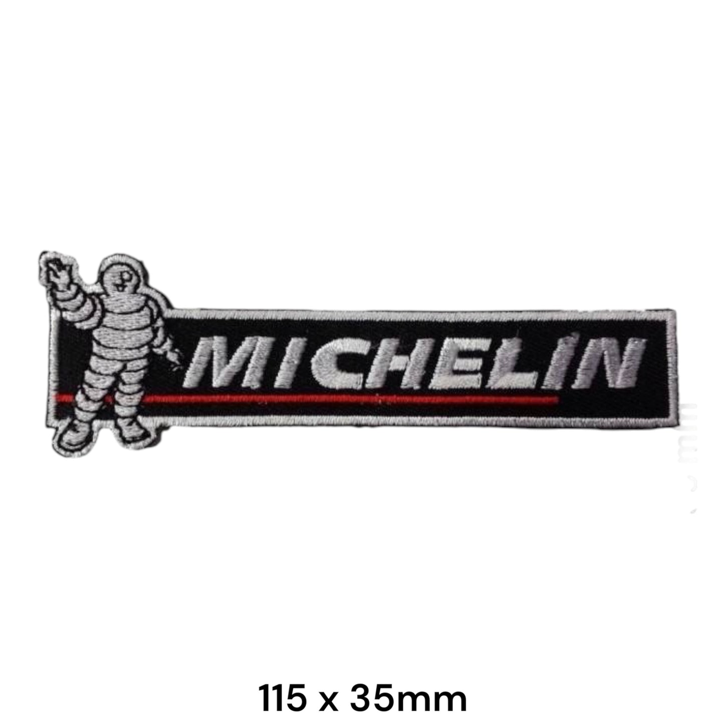 Michelin Bibendum Man Logo Die-Cut Embroidered Patch 115x35mm – White/Silver, Red & Black