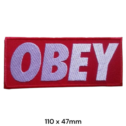 Obey Logo Rectangular Embroidered Patch 110x47mm – White & Red