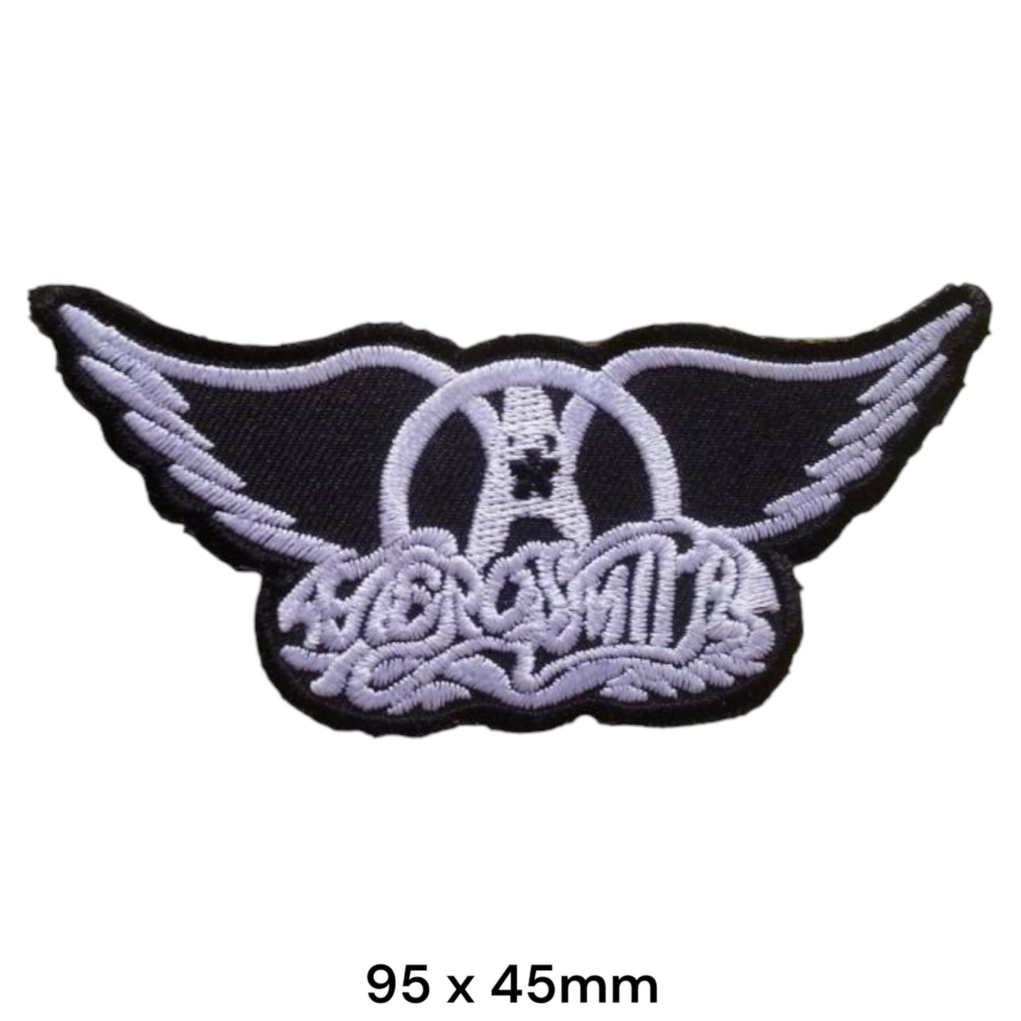 Aerosmith Wings Logo Die-Cut Embroidered Patch 95x45mm – White/Silver & Black