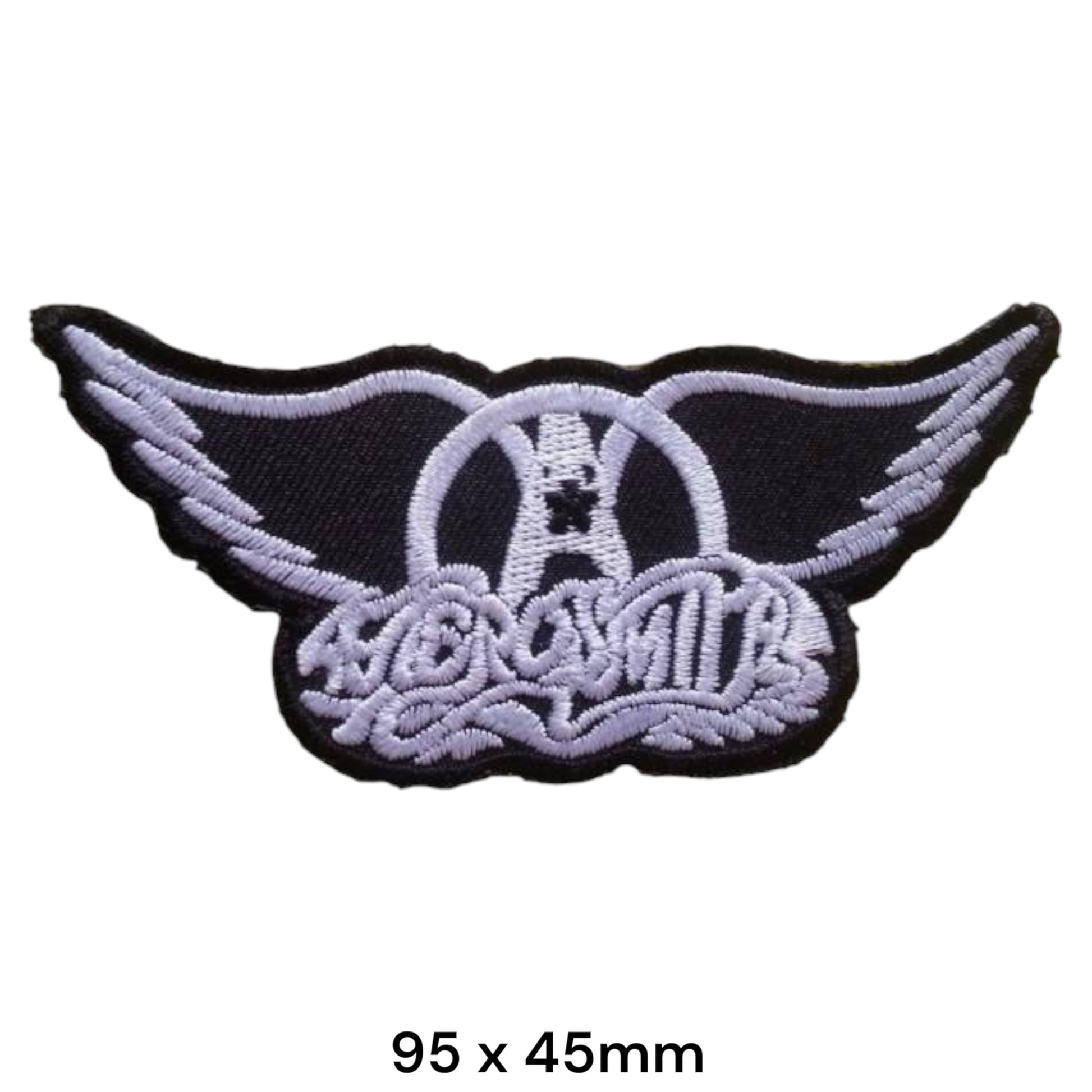 Aerosmith Wings Logo Die-Cut Embroidered Patch 95x45mm – White/Silver & Black