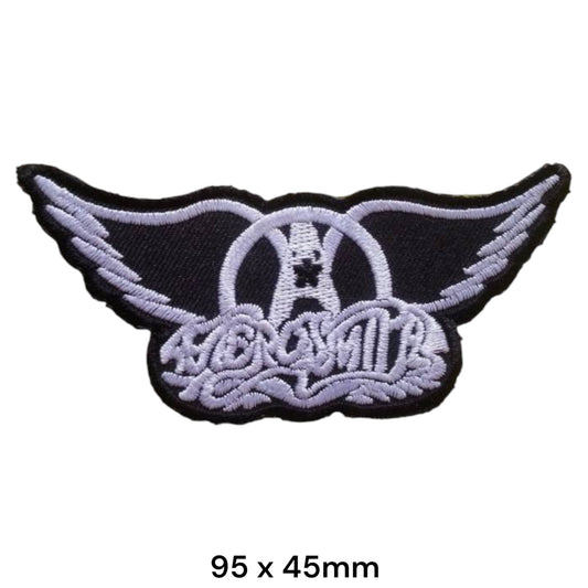 Aerosmith Wings Logo Die-Cut Embroidered Patch 95x45mm – White/Silver & Black