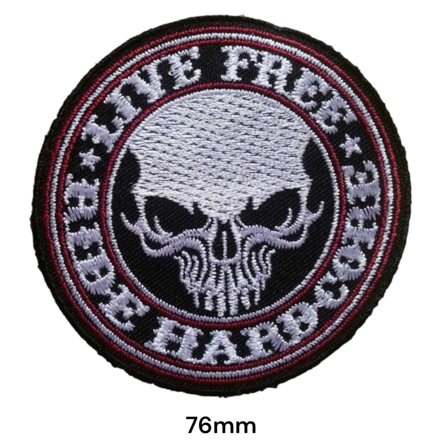 Ride Free or Die Hard Skull Round Embroidered Patch 76mm – White, Red & Black