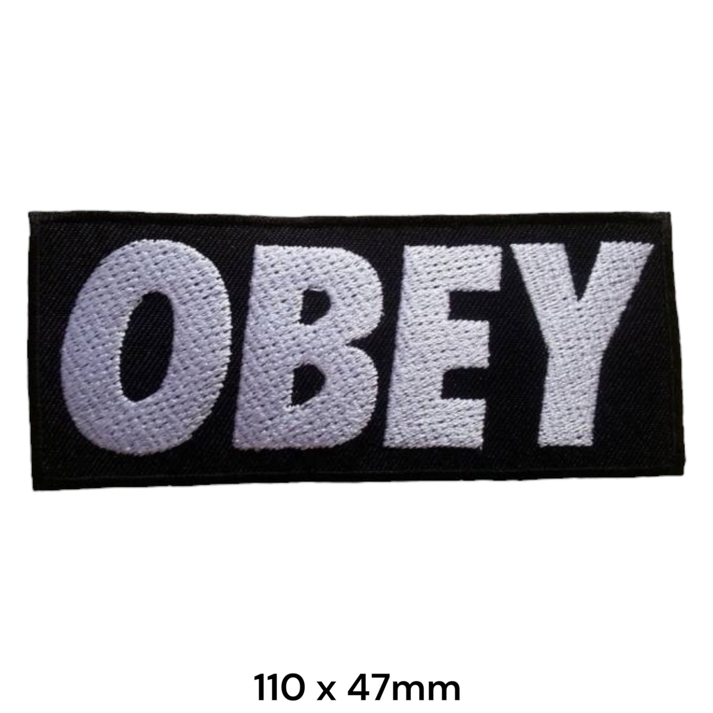 Obey Logo Black Rectangular Embroidered Patch 110x47mm – White & Black
