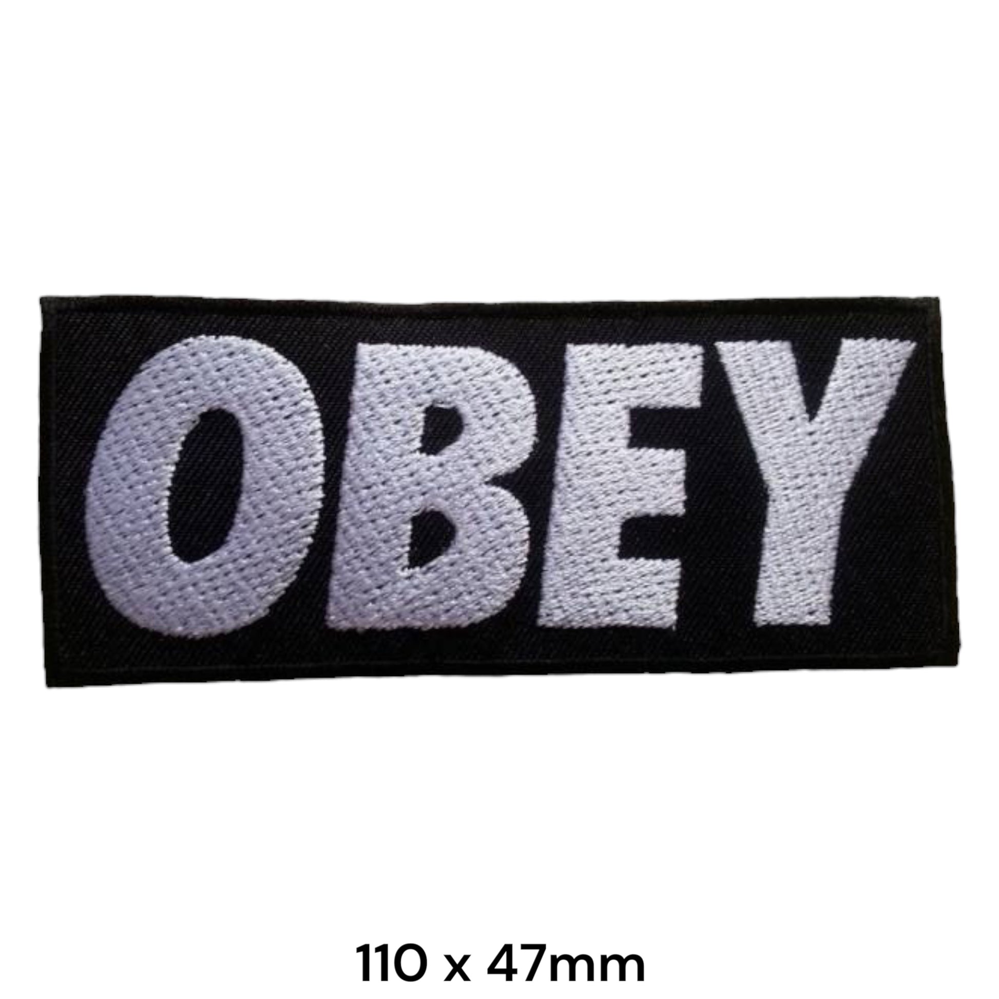Obey Logo Black Rectangular Embroidered Patch 110x47mm – White & Black