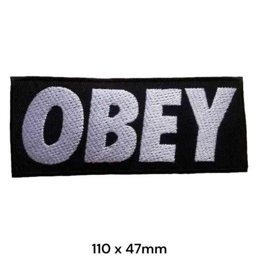 Obey Logo Black Rectangular Embroidered Patch 110x47mm – White & Black