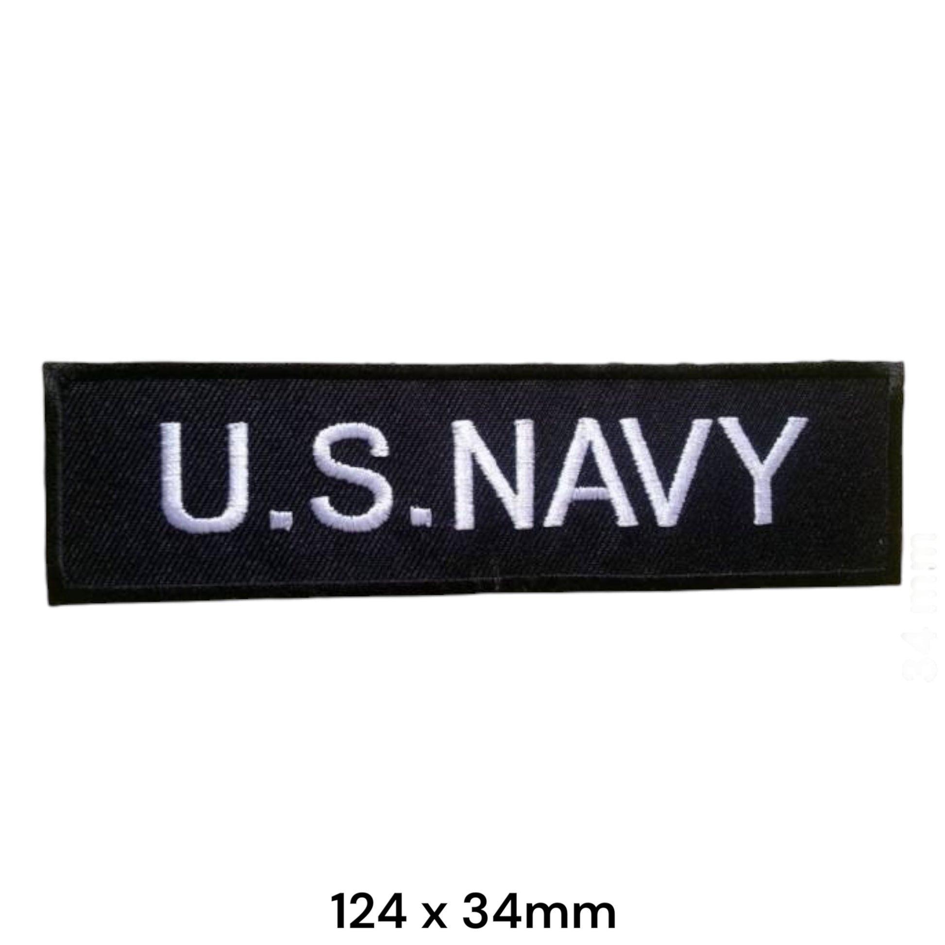 U.S. Navy Text Rectangular Embroidered Patch 124x34mm – White & Black