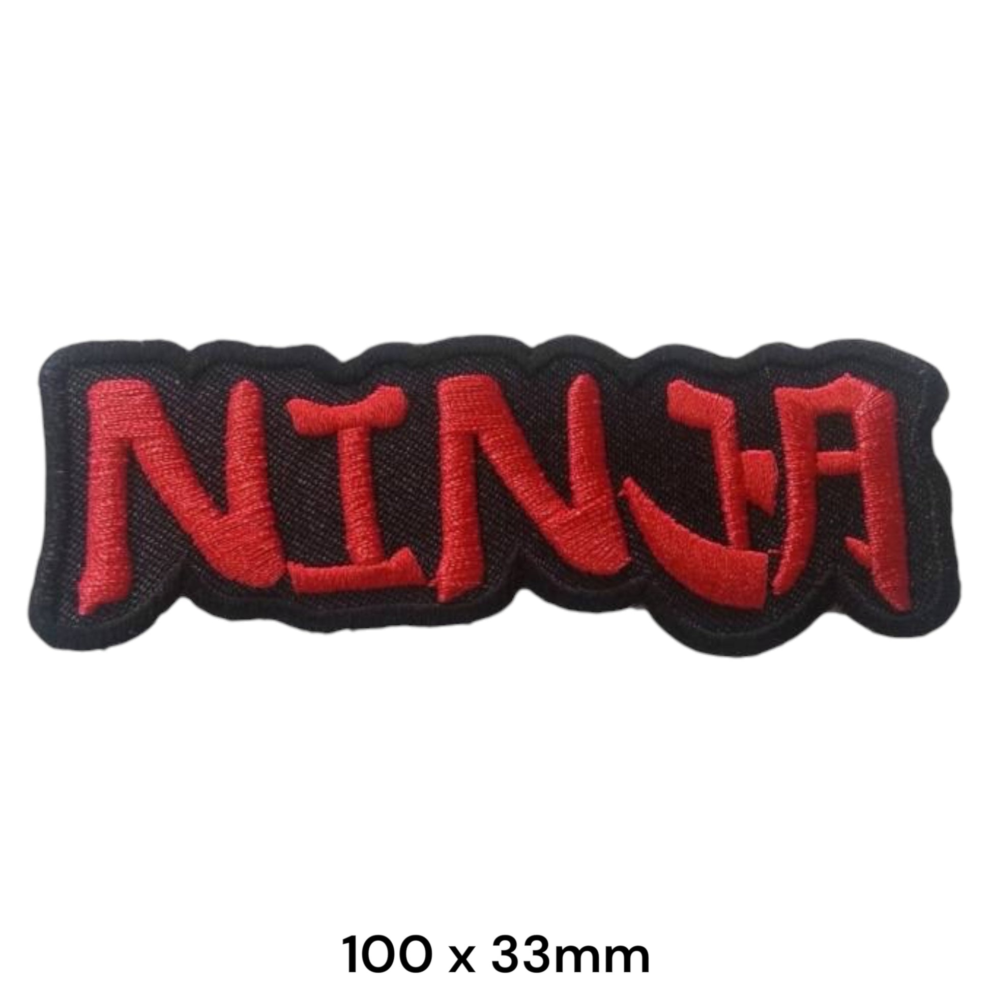 Ninja Slogan Die-Cut Embroidered Patch 100x33mm – Red & Black