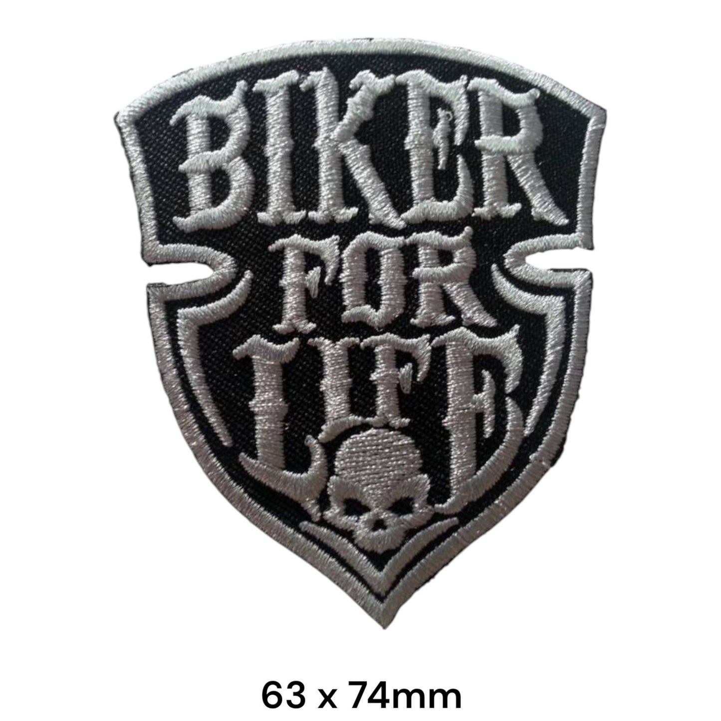 Biker For Life Embroidered Patch Iron-On Sew-On Shield Skull Motorcycle Badge