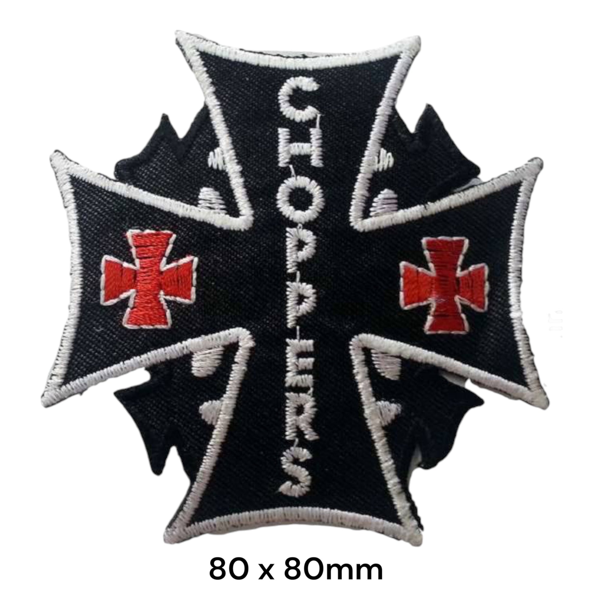 Choppers Iron Cross Die-Cut Embroidered Patch 80x80mm – White, Red & Black