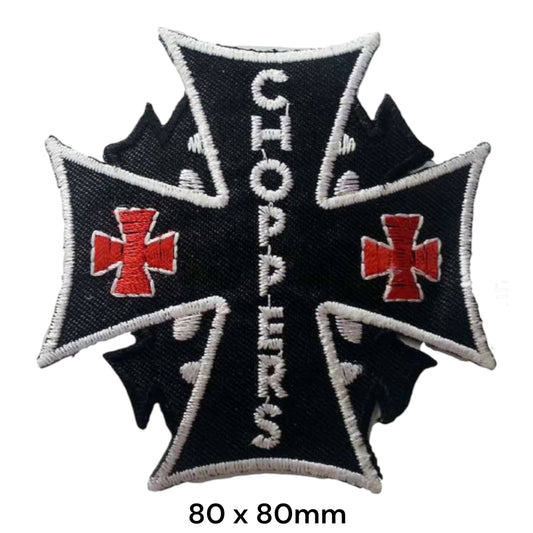 Choppers Iron Cross Die-Cut Embroidered Patch 80x80mm – White, Red & Black