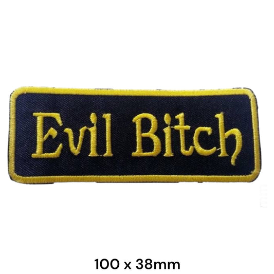 Evil Bitch Slogan Rectangular Embroidered Patch 100x38mm – Yellow & Black/Navy