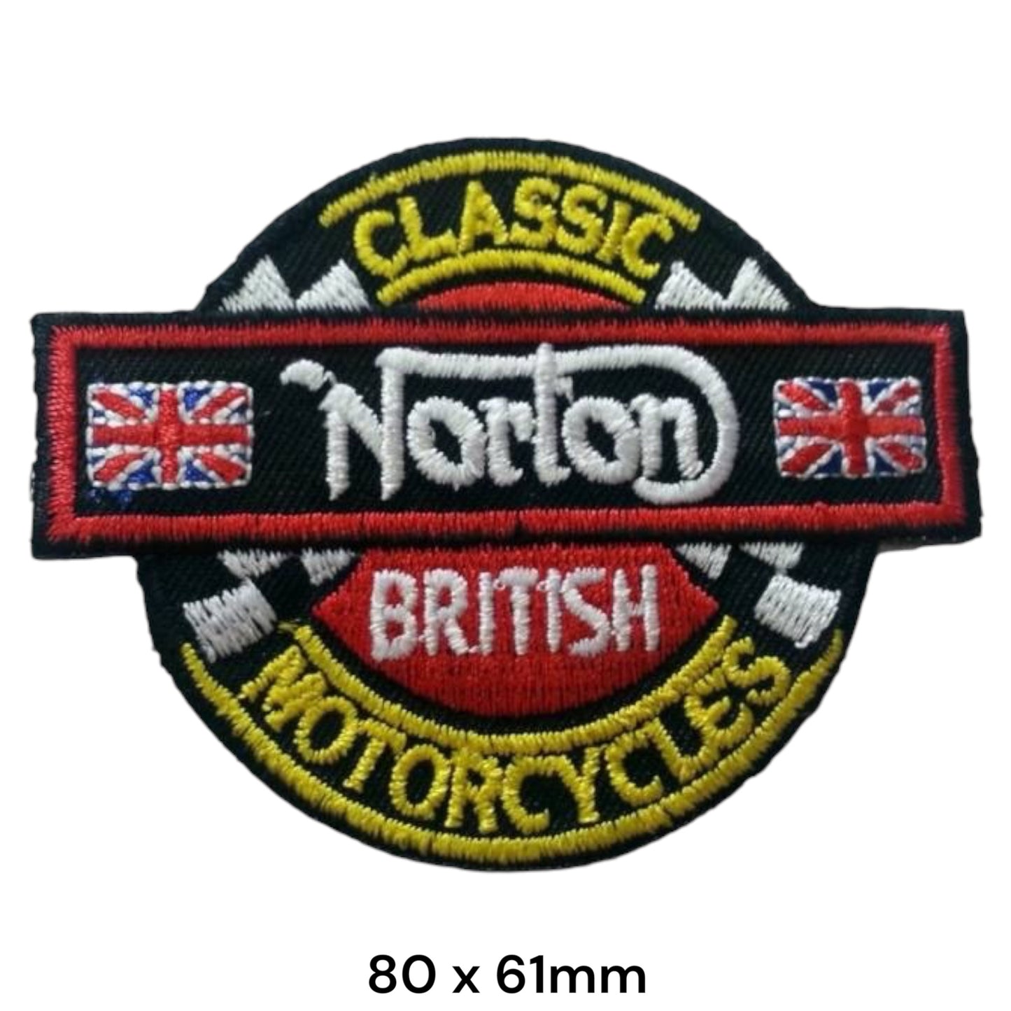 Norton Classic British Motorcycles Round Embroidered Patch 80x61mm – Yellow, Red, White & Black