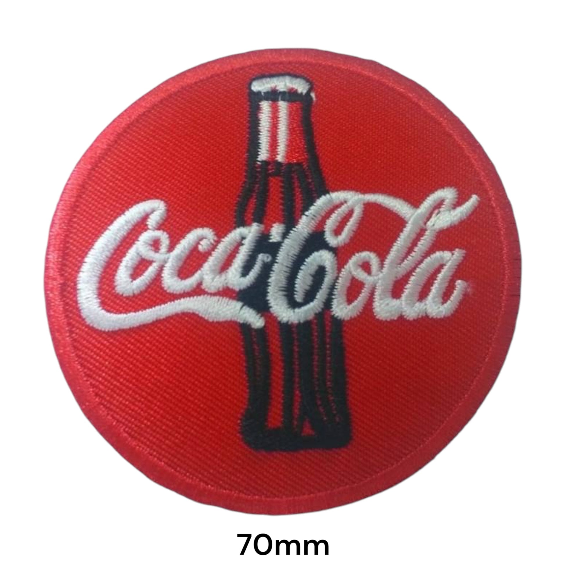 Coca-Cola Bottle Script Logo Round Embroidered Patch 70mm – White, Black & Red