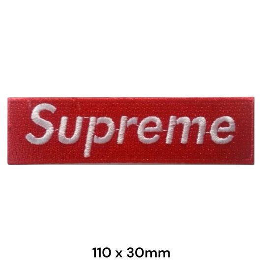 Supreme Box Logo Rectangular Embroidered Patch 110x30mm – White & Red