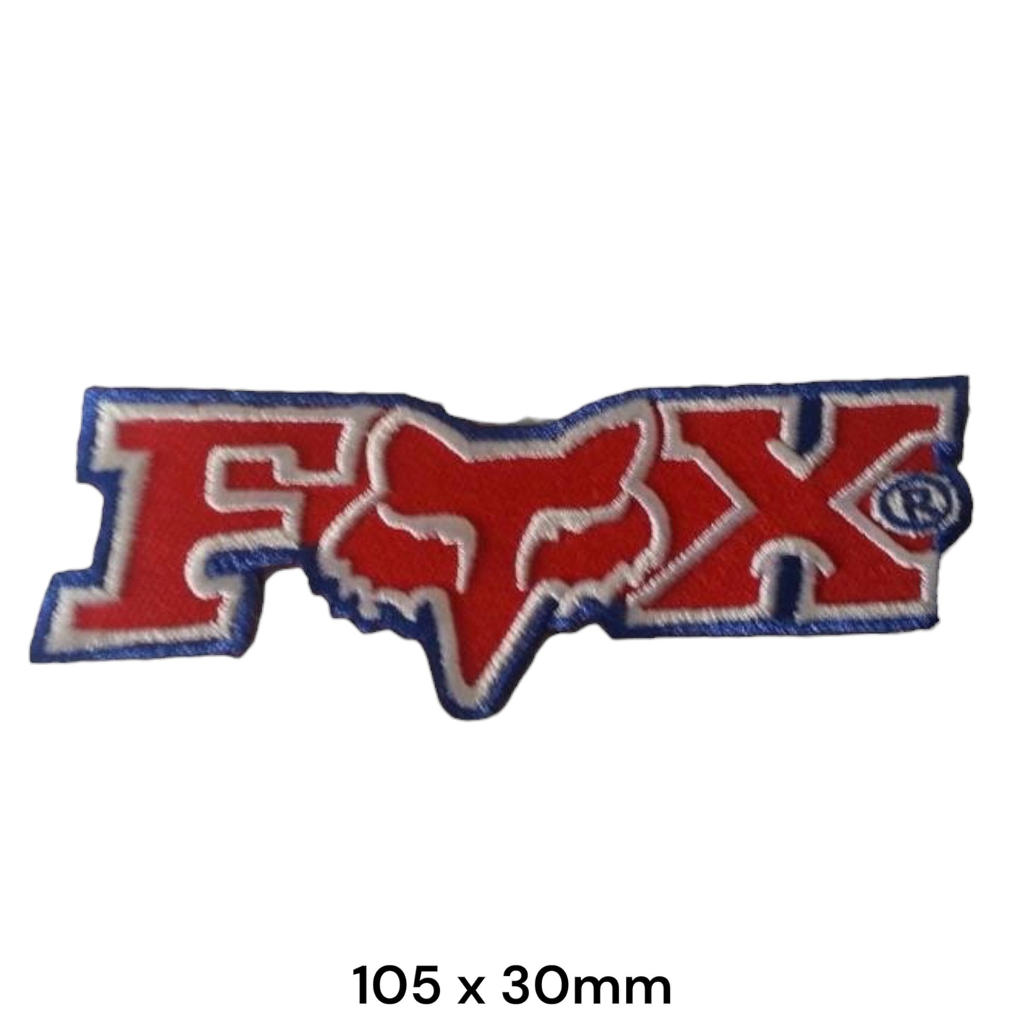Fox Racing FOX Logo with Fox Head Die-Cut Embroidered Patch 105x30mm – Red, White & Blue