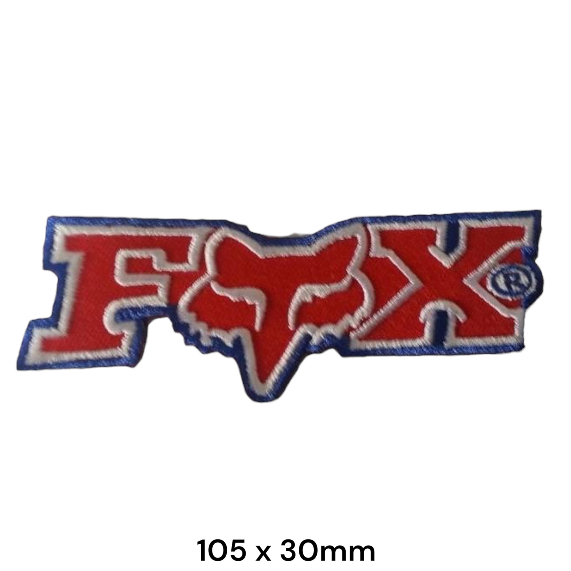 Fox Racing FOX Logo with Fox Head Die-Cut Embroidered Patch 105x30mm – Red, White & Blue